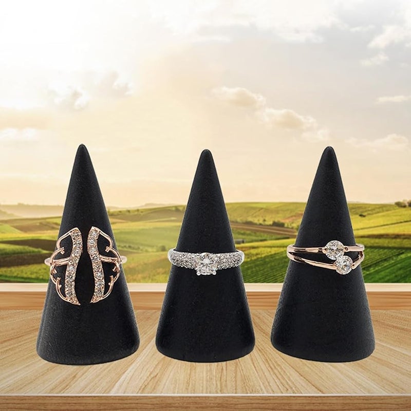 5Pcs Solid Wood Cone Shape Ring Holder Display Stand For Jewelry Storage - Image 2